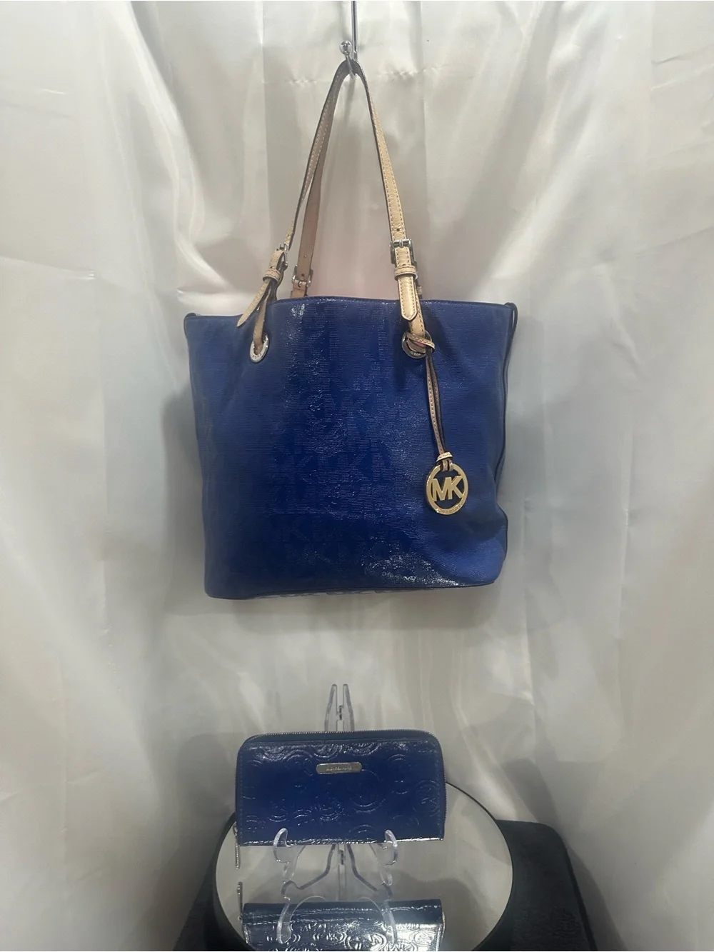 Michael Kors Blue Tote Bag with Gold Accents